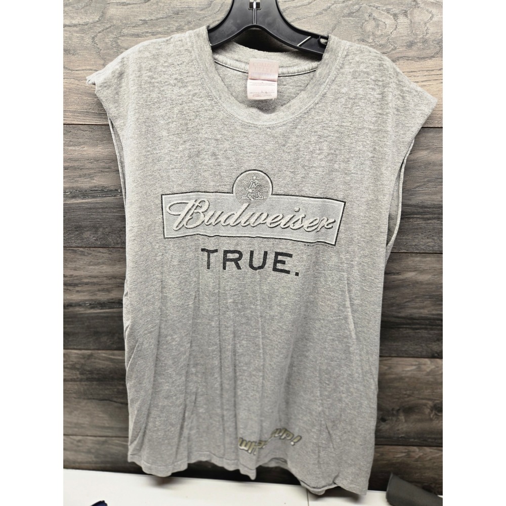 Vintage 2000 Budweiser True Whassup Sleeveless T-Shirt Mens Large Gray Muscle T